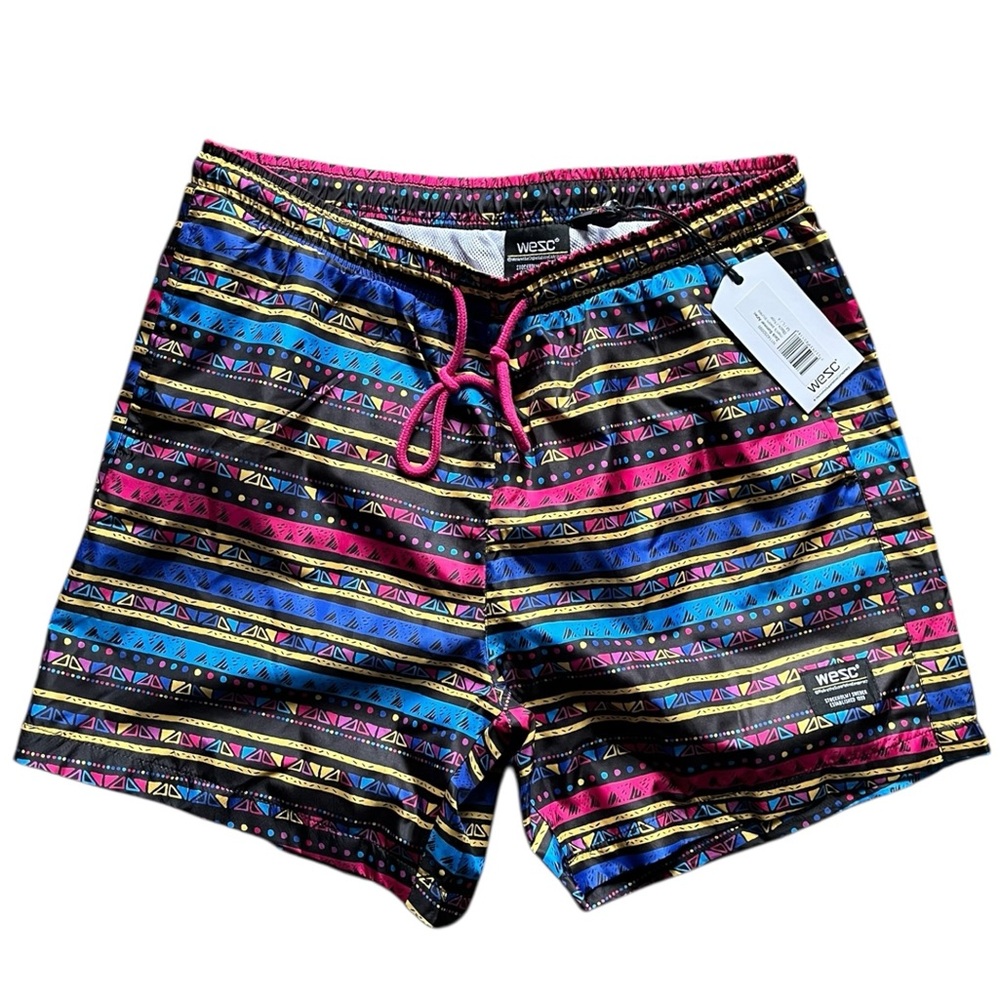 WeSC Sweden Men's Medium Vibrant Striped Swim  Shorts Zack Summer Aztec